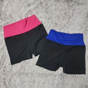 2 Pairs Stretchy Shorts | Black and Blue, Black and Pink | Size Small